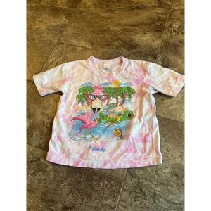 Vintage 90s Florida Tourist T-Shirt‎ 4T Pink Tie Dye Flamingo Turtle Graphic Tee